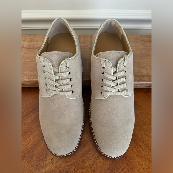 LANDS END Sandstone Beige Lace Up Suede Buck Oxford Dress Shoes Sz 9 M - Picture 4 of 11